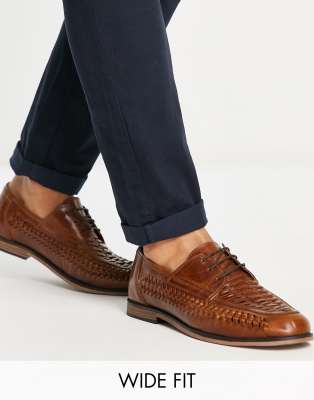 Red Tape wide fit  woven leather lace up shoes in brown