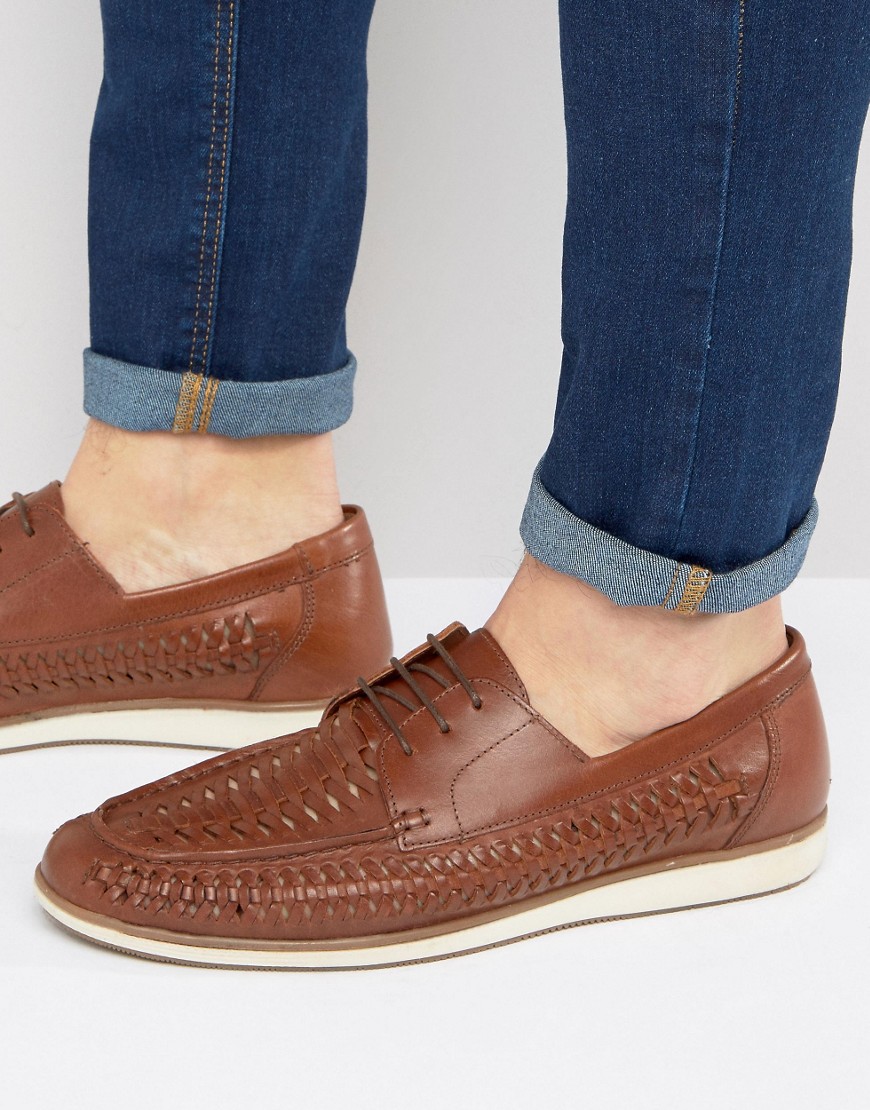 Red Tape Woven Lace Up Shoes-Tan