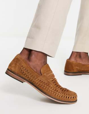 Red Tape woven leather loafers in brown