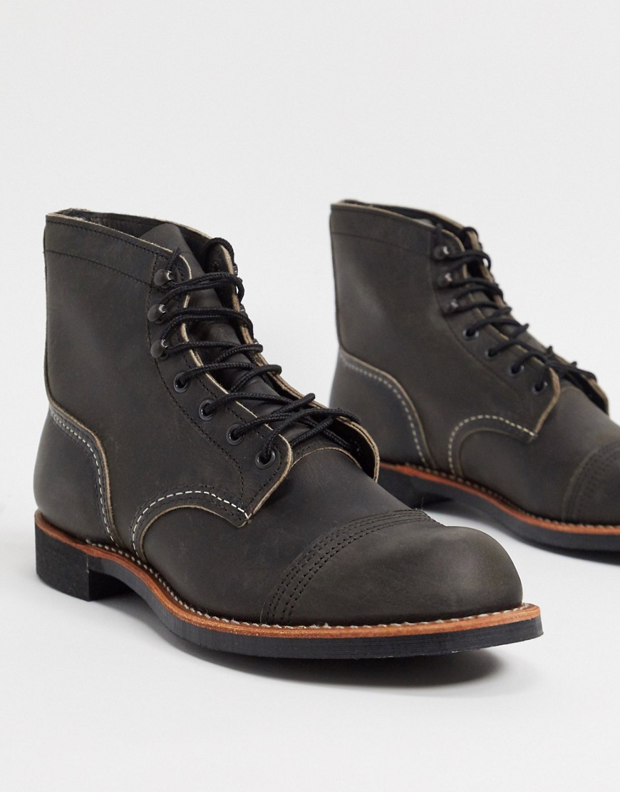 RED WING IRON RANGER BOOTS IN CHARCOAL GRAY LEATHER-GREY,8086
