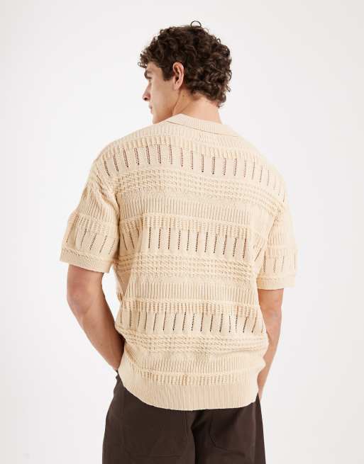 Redefined Rebel Adam boxy fit short sleeve knit polo in ecru, 3 of 5