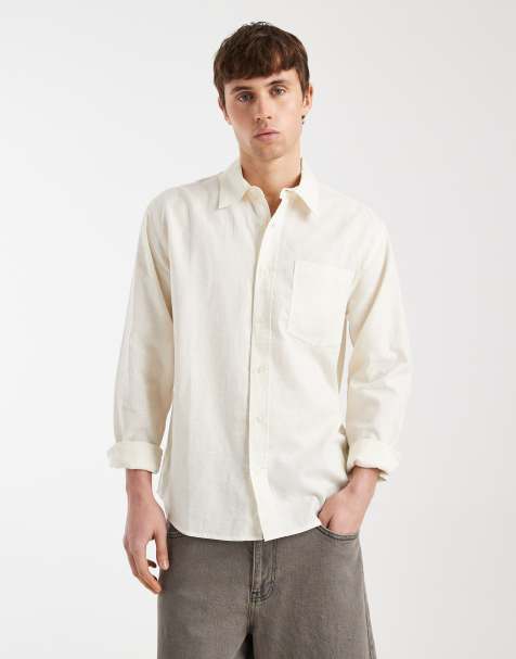 Redefined Rebel Angel boxy long sleeve linen mix shirt in white