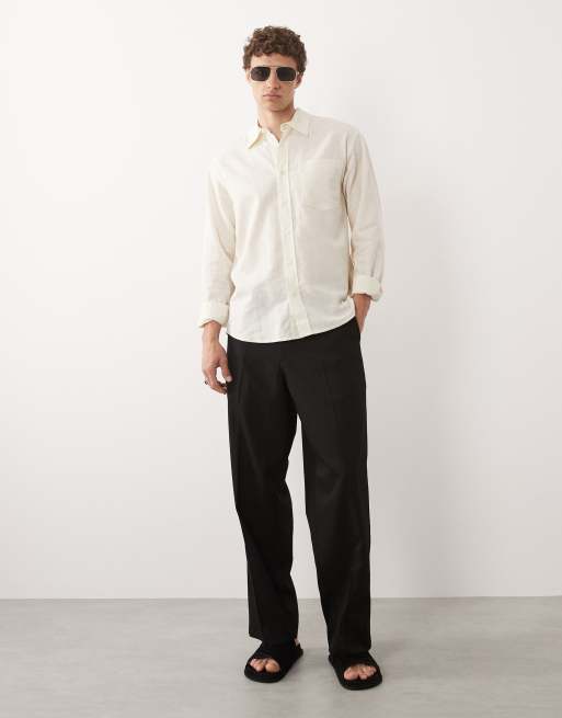 Redefined Rebel Angel boxy long sleeve linen mix shirt in white, 2 of 7