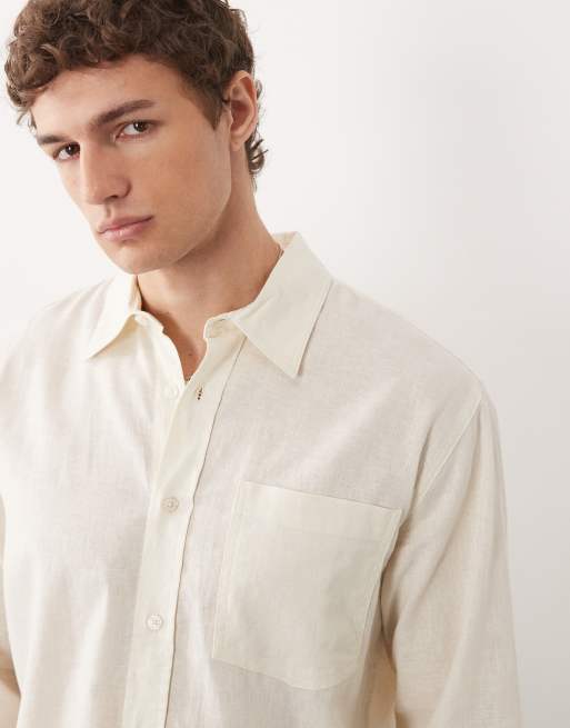 Redefined Rebel Angel boxy long sleeve linen mix shirt in white, 3 of 7