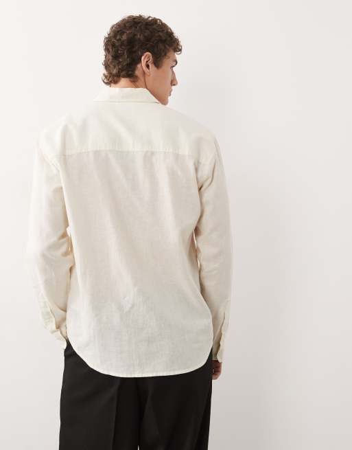 Redefined Rebel Angel boxy long sleeve linen mix shirt in white, 5 of 7