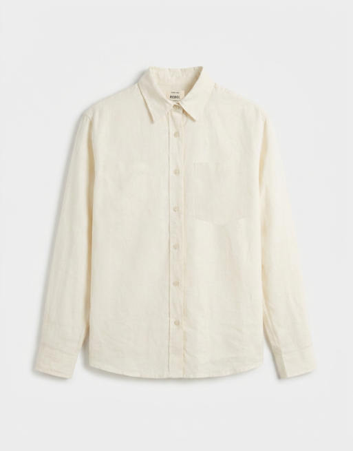 Redefined Rebel Angel boxy long sleeve linen mix shirt in white, 6 of 7