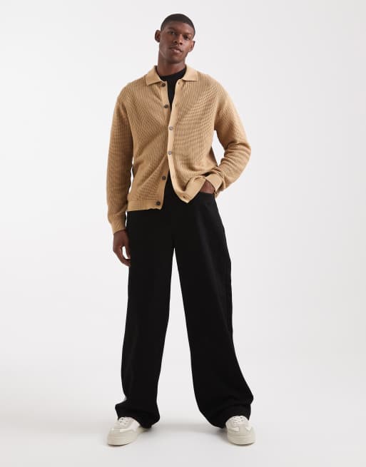 Redefined Rebel - Beige cardigan i strik med polodetaljer og knapper, 2 af 5
