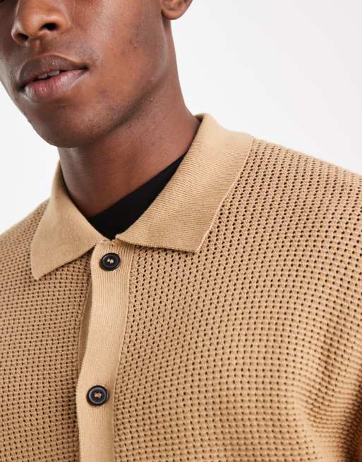 Redefined Rebel – Beige, stickad kofta med knäppning och pikékrage, 5 av 5