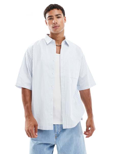Redefined Rebel - Blå oversized skjorte med striber - view 1