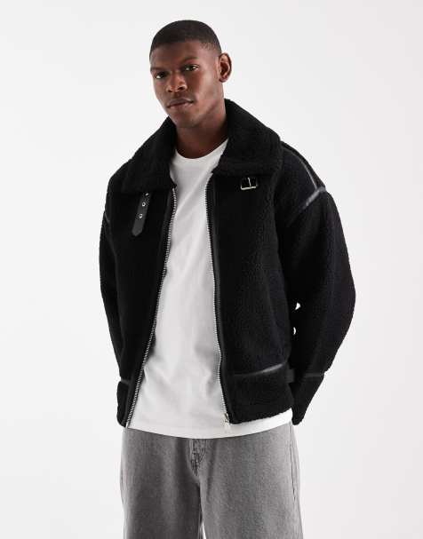 Redefined Rebel - Blouson aviateur coupe carrée imitation peau de mouton - Noir - view 1