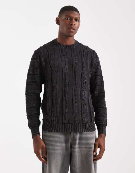 Redefined Rebel boxy knit cable sweater in black - view 1