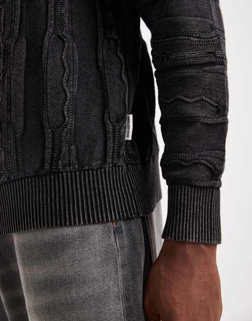 Redefined Rebel boxy knit cable sweater in black, 5 of 5