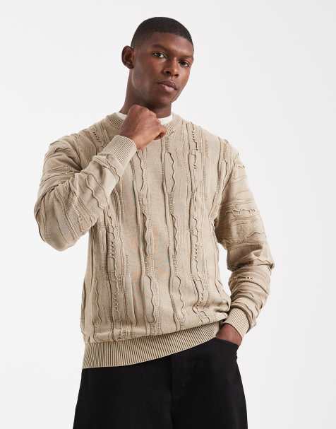 Redefined Rebel boxy knit cable sweater in light brown - view 1