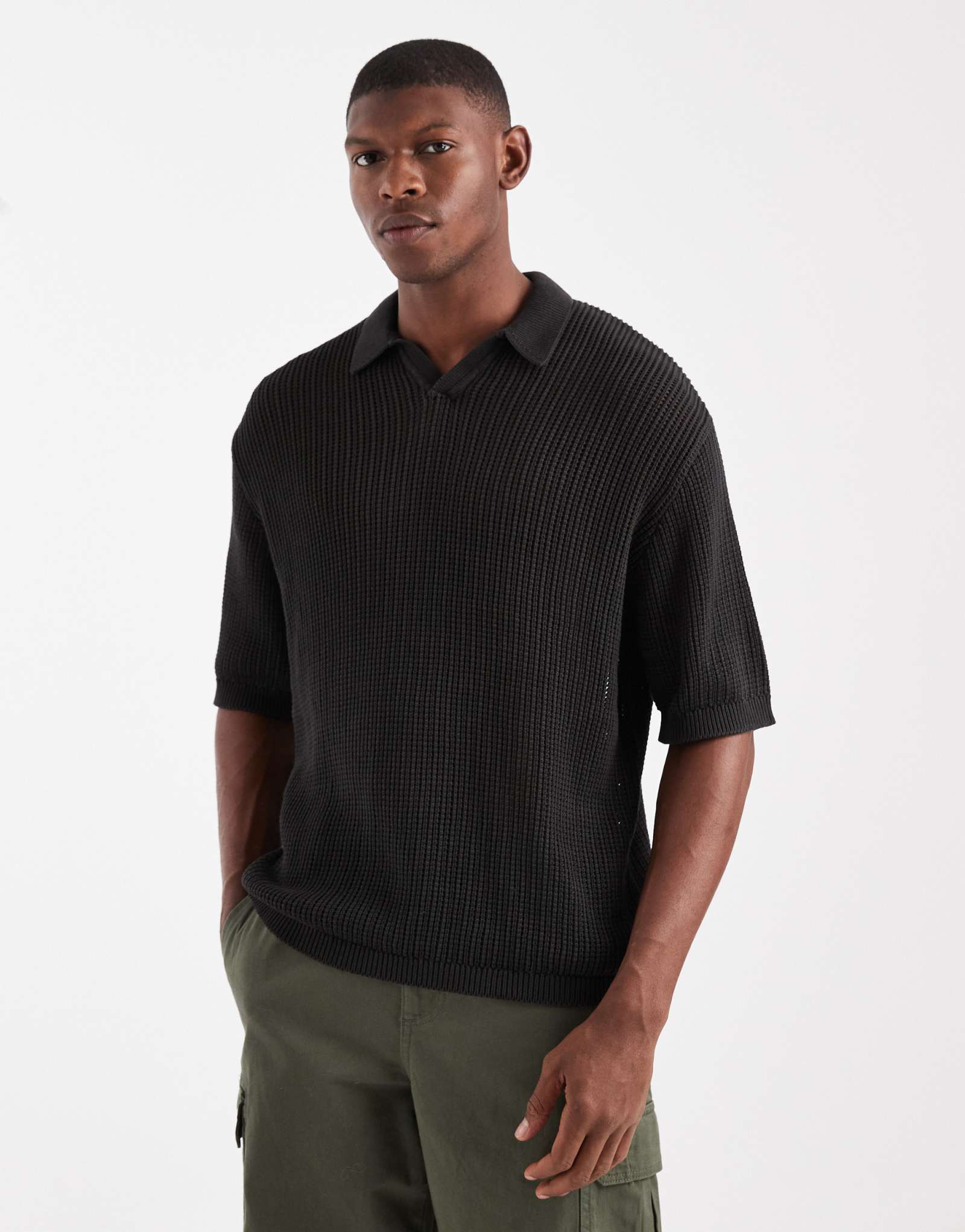 Новая бунтарская трикотажная рубашка поло свободного кроя черного цвета