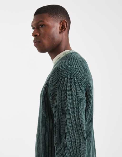 Redefined Rebel boxy knitted jumper in dark green acid wash, 4 of 5