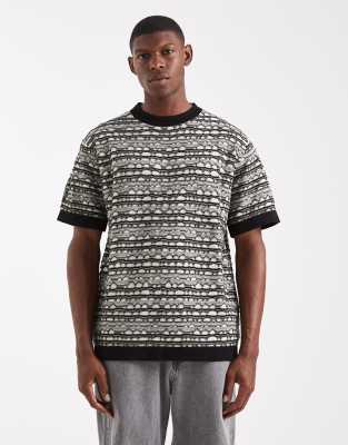 Redefined Rebel boxy knitted t-shirt in white with black crochet overlay-Multi