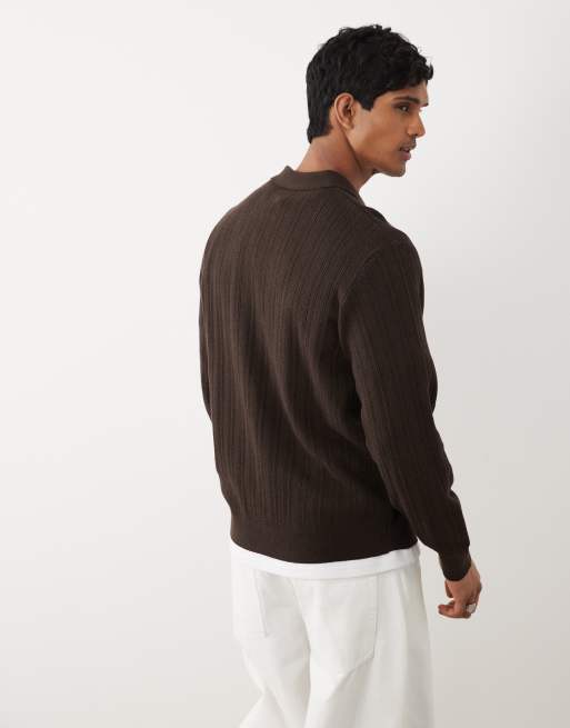 Redefined Rebel boxy Oversize-Pullover mit offenem Kragen und V-Ausschnitt in Braun, 4 von 5