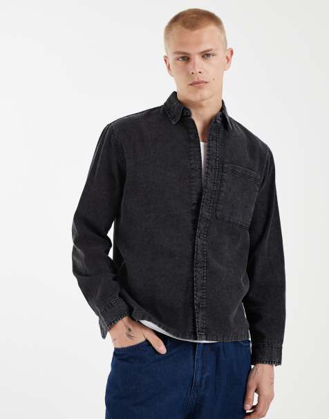 Redefined Rebel boxy oversized denim shirt in black - view 1