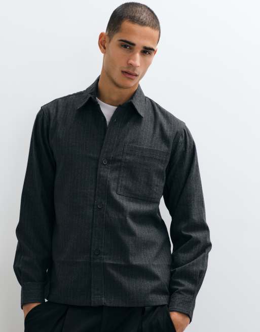 Redefined Rebel boxy oversized gestreept overhemd in grijs, 2 van 5