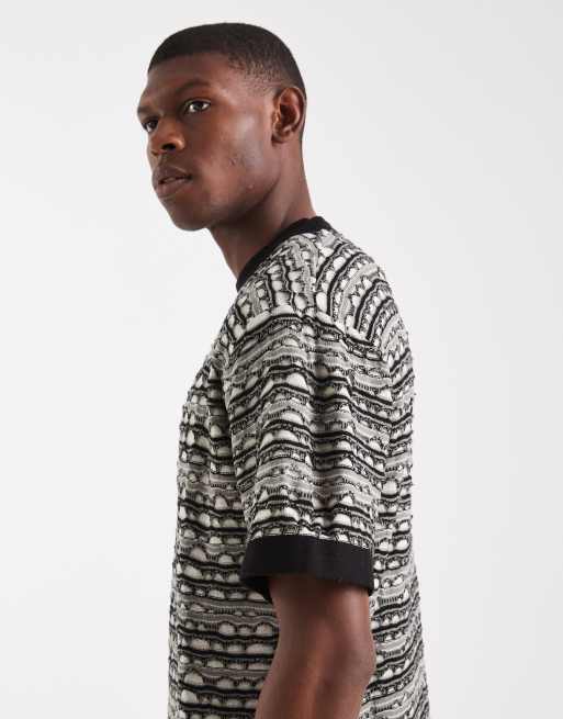 Redefined Rebel boxy oversized knit T-shirt in white with black crochet overlay, 4 of 5