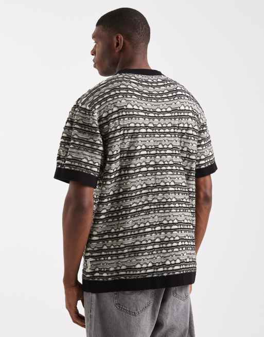Redefined Rebel boxy oversized knitted t-shirt in white with black crochet overlay, 3 of 5