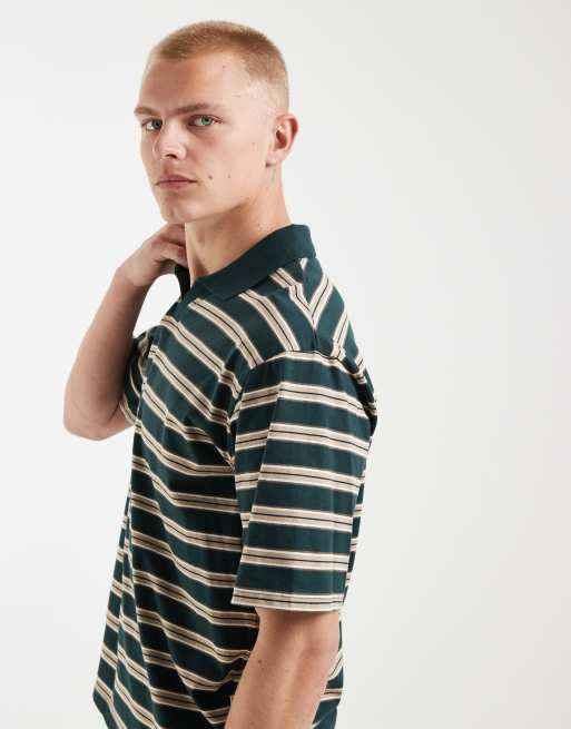 Redefined Rebel boxy oversized striped polo shirt in green, 4 of 5