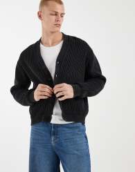 Redefined Rebel boxy oversized washed knitted cardigan in black