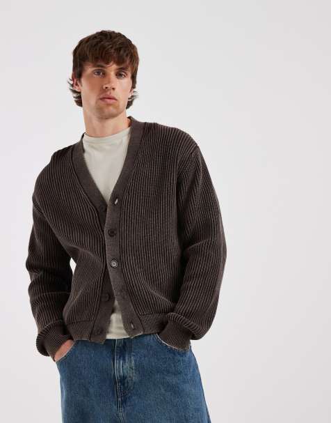 Redefined Rebel boxy oversized washed knitted cardigan in brown - view 1