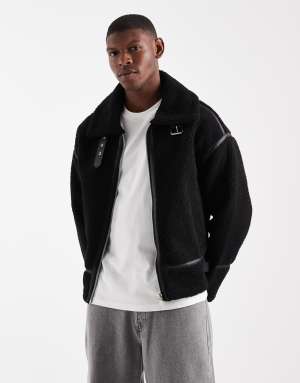 Redefined Rebel boxy sherling aviator jacket in black