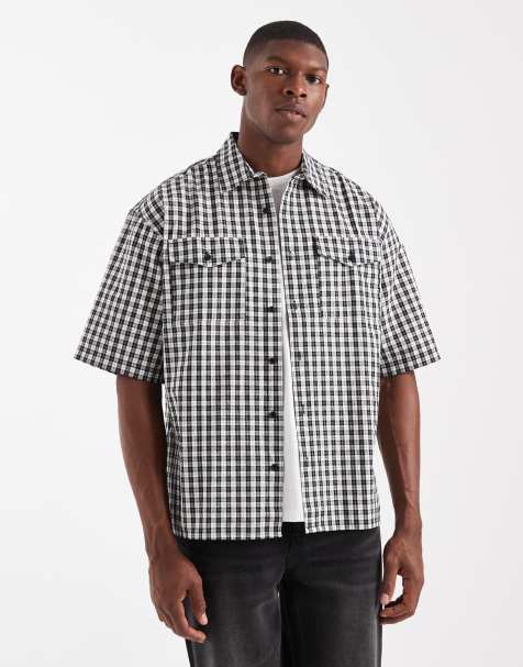 Redefined Rebel boxy short sleeve checked shirt in black