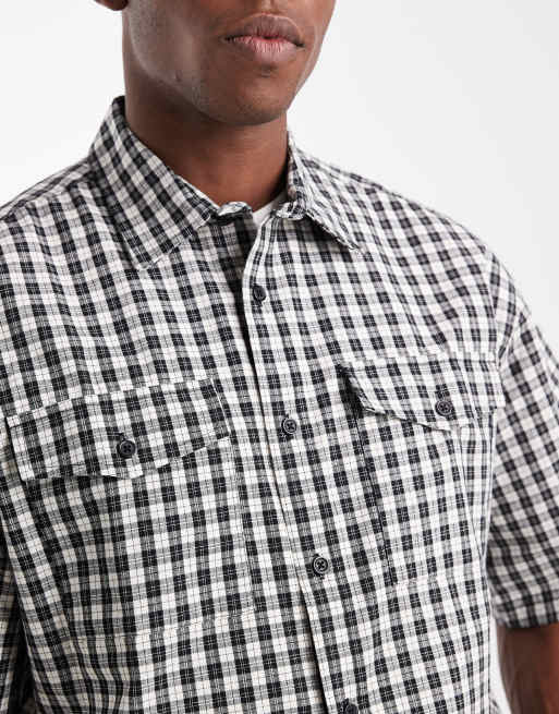 Redefined Rebel boxy short sleeve checked shirt in black, 5 of 5