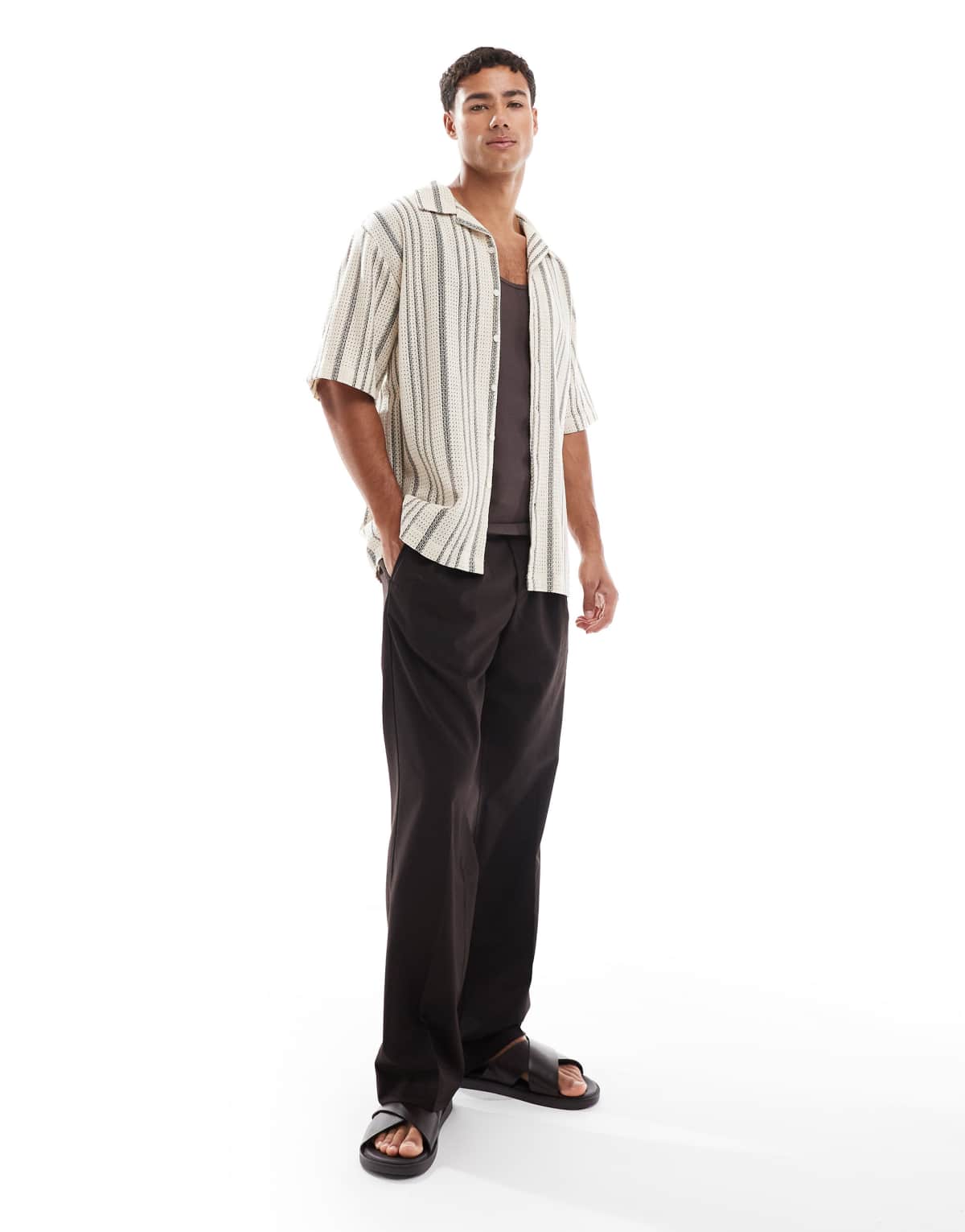 Redefined Rebel boxy stripe crochet shirt in mono