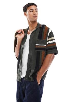 Redefined Rebel Redefined Rebel boxy stripe detail knitted shirt in multi