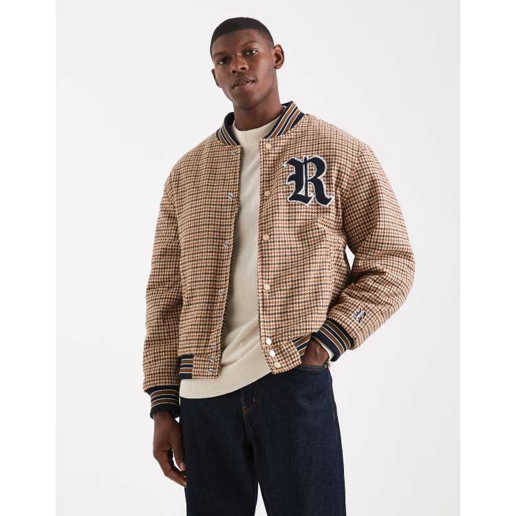 Redefined Rebel boxy varsity jacket in brown plaid | ASOS