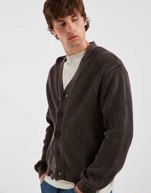 Redefined Rebel – Brązowy sprany dzianinowy kardigan oversize o pudełkowym kroju, 4 z 5