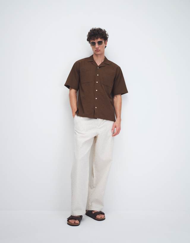 Redefined Rebel Brennan boxy fit short sleeve shirt in coffee