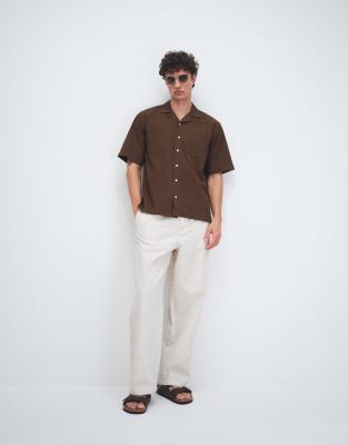Brennan - Kastiges, kurzärmliges Hemd in Kaffeebraun-Brown Brown M