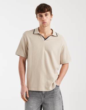 Redefined Rebel Camden boxy oversized fit polo shirt in beige