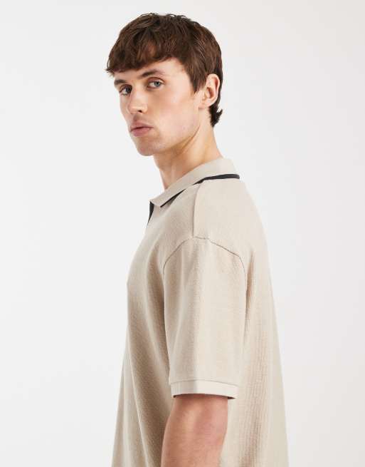 Redefined Rebel - Camden - Recht oversized poloshirt in beige, 4 van 5