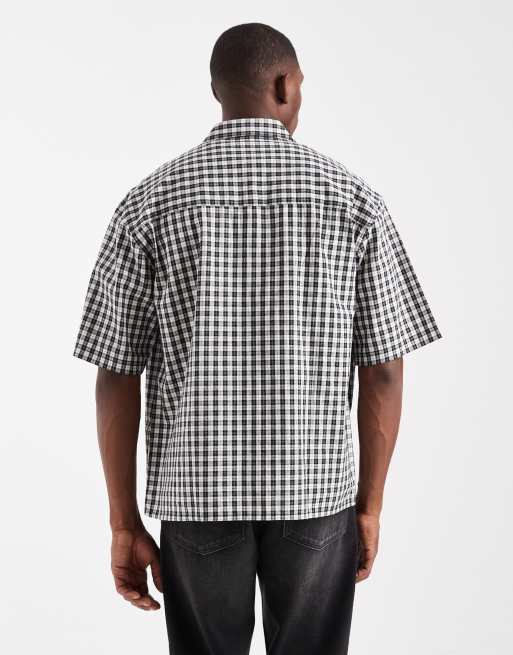 Redefined Rebel - Camicia squadrata a maniche corte nera a quadri, 3 di 5