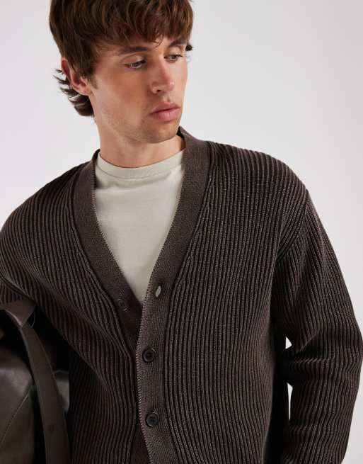 Redefined Rebel - Cardigan squadrato oversize in maglia marrone, 3 di 5