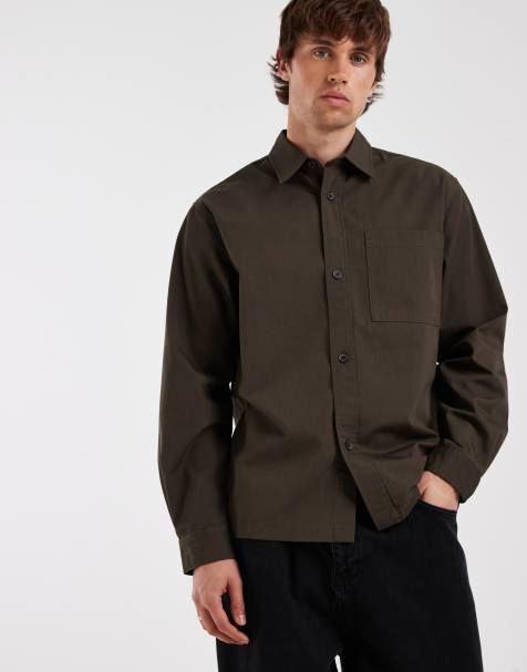 Redefined Rebel chemise oversize coupe carrée à manches longues marron - view 1
