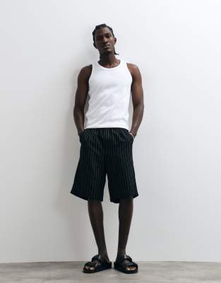Redefined Rebel Cristiano Baggy Fit Pinstripe Shorts In Black