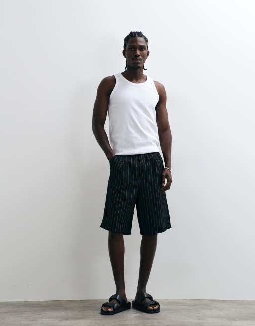 Redefined Rebel - Cristiano - Short baggy à fines rayures - Noir , 3 de 5