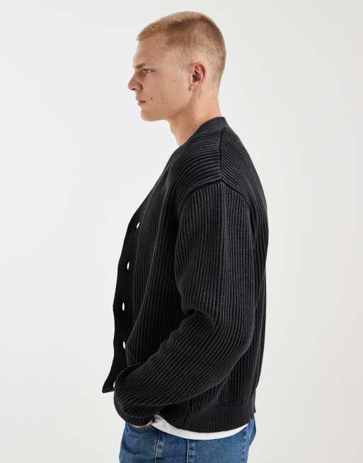 Redefined Rebel – Czarny sprany dzianinowy kardigan oversize o pudełkowym kroju, 5 z 5