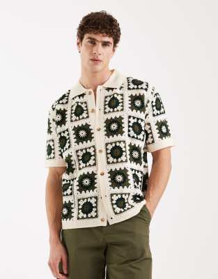 Redefined Rebel Fabian Boxy Fit Short Sleeve Crochet Shirt In Multi