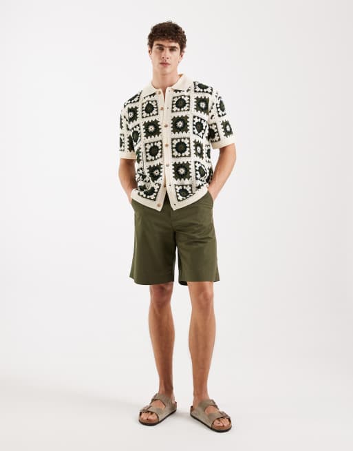 Redefined Rebel Fabian boxy fit short sleeve crochet shirt in white multi, 2 of 5