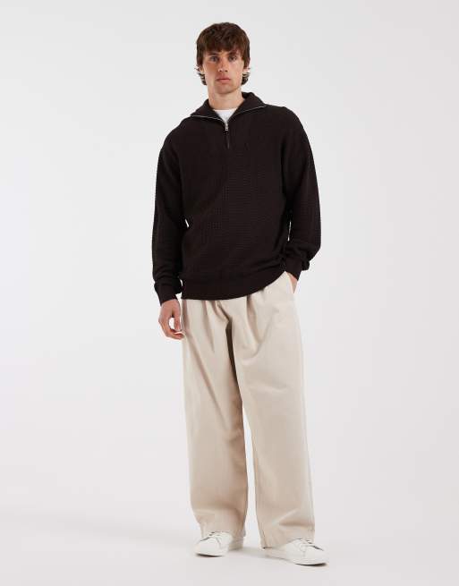 Redefined Rebel - Felpa in maglia marrone con zip corta , 2 di 5