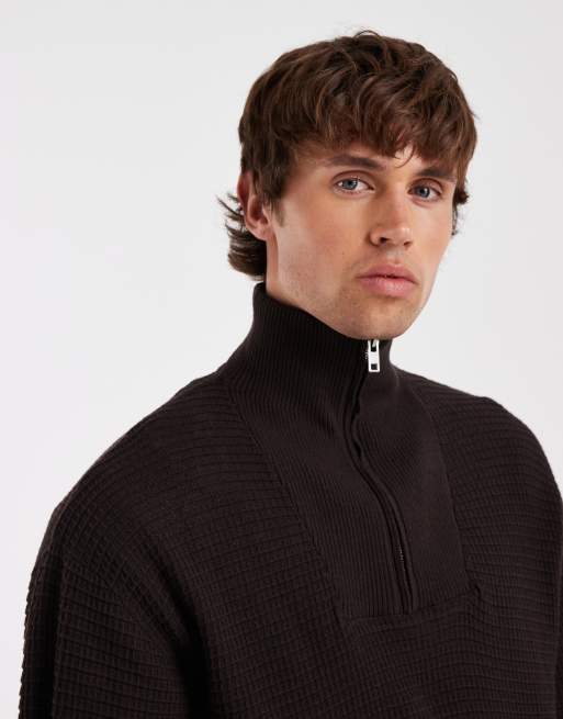 Redefined Rebel - Felpa in maglia marrone con zip corta , 3 di 5