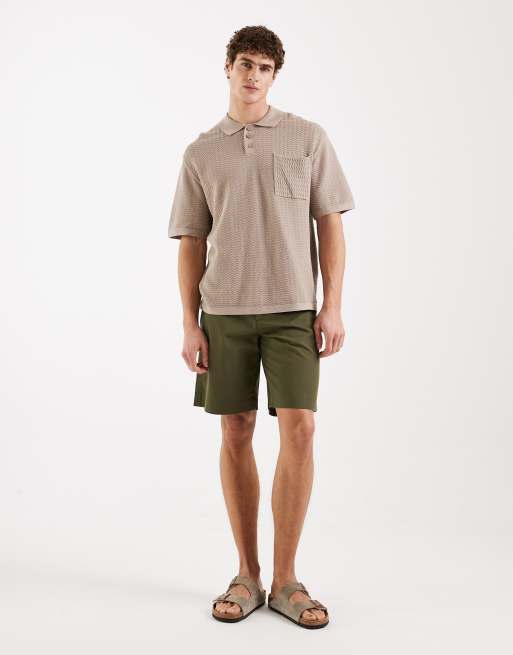 Redefined Rebel – Fernando – Beige, texturerad pikétröja med boxig passform och korta ärmar, 2 av 5